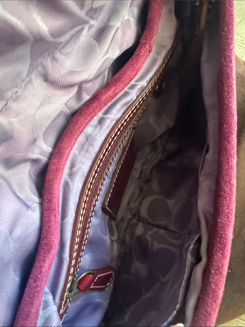 NWOT Vintage Y2K Coach Plum Suede Shoulder Bag with Leather Trim - Picture 4 of 10